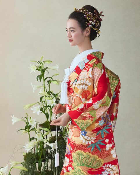 川島織物 朱赤 三友盛祥文