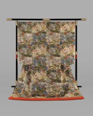 本唐織 クリーム／紺 葛家草花文