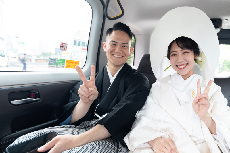 タクシーで撮影場所まで