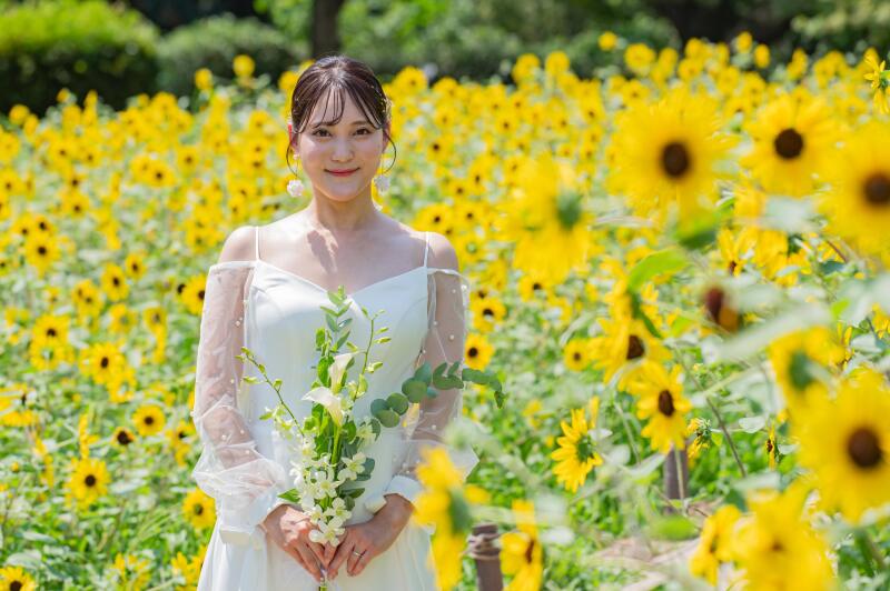 満開の向日葵に囲まれて