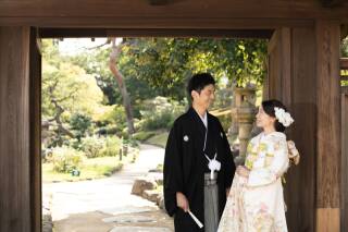 新緑の庭園で和装フォト