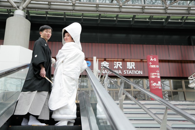 金沢駅での撮影