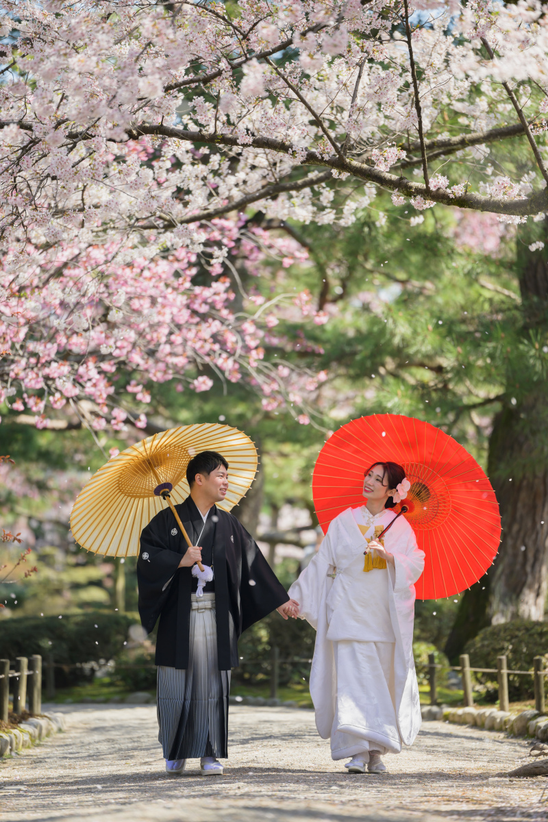 満開の桜の下で