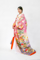 21 ピンク地草花に花車