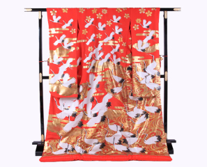 49赤地友禅鶴飛翔