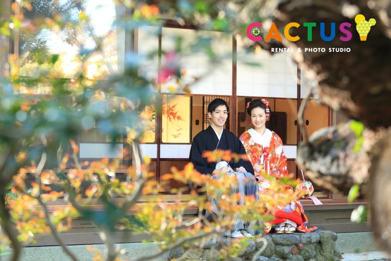 紅葉映える縁側にて