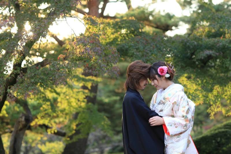 夕日をバックに