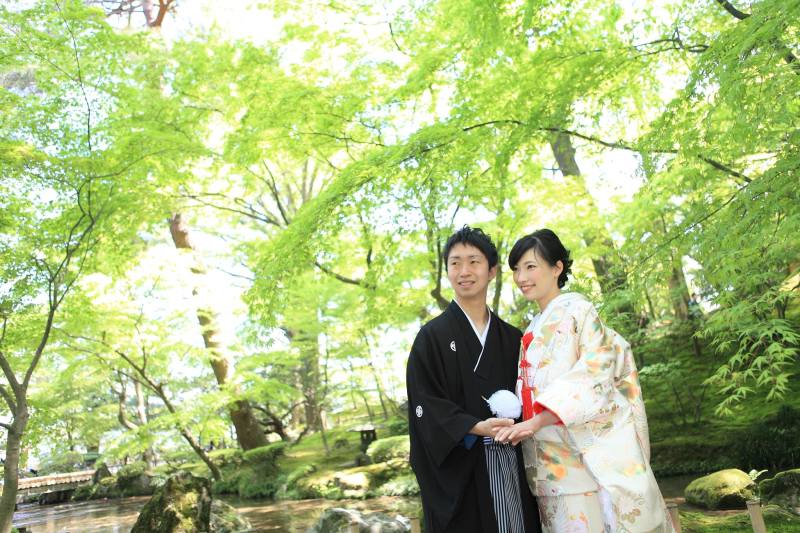 新緑をバックに