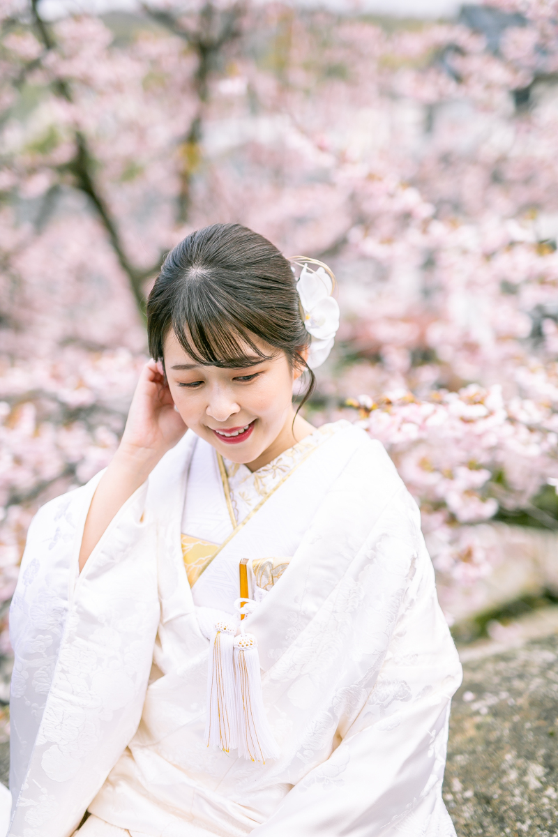 早咲きの桜を背景に