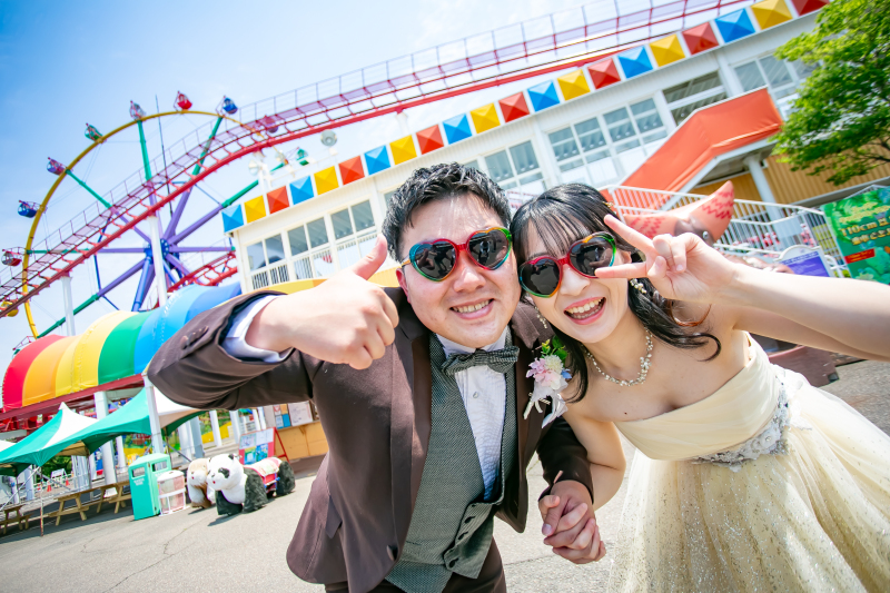 遊園地ロケーションフォト! ドレス・タキシード・美容・撮影申請料・撮影全カットデータ200枚付!現地までのお車での送迎も込み♪