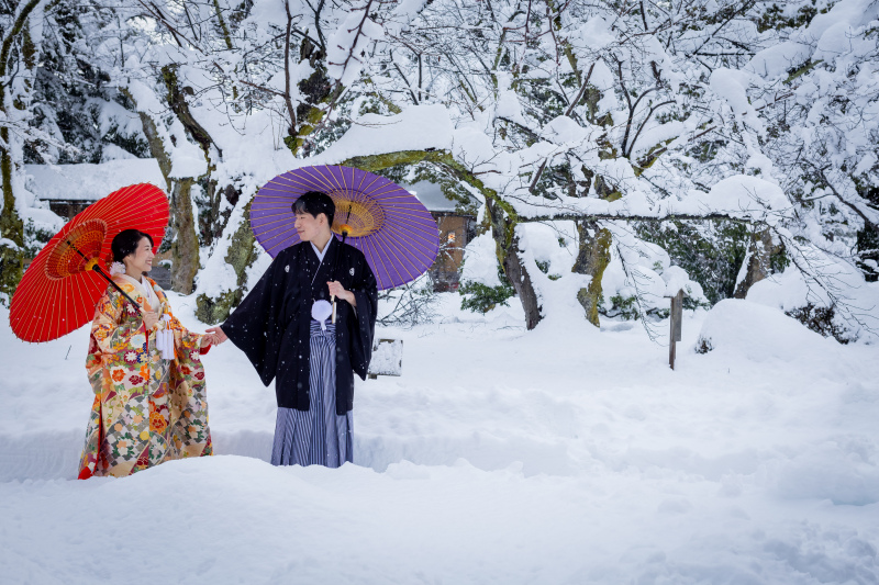 雪化粧の兼六園×和装