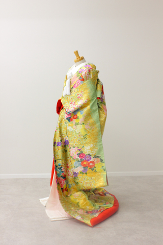 色打掛8萌黄に華（もえぎにはな）黄緑