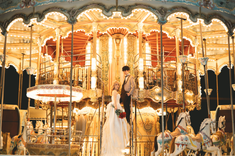 洋装和装ロケーションフォト【萬福寺×遊園地イルミネーション】