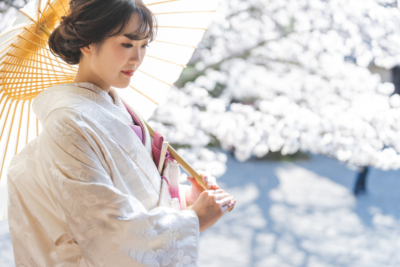 満開の桜と一緒に