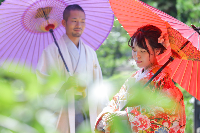 定番の番傘を使って