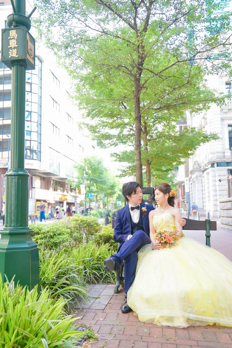 馬車道の大通りでほっと一息