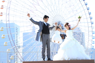 みなとみらいを一望できる、テラス撮影