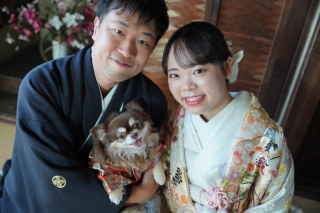 ペットと一緒に和装スタジオ撮影