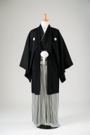 黒紋付＆銀縞の袴