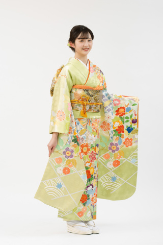 振袖・黄緑古典柄　品番：SK-46