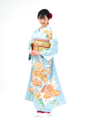 振袖・水色に松竹梅柄　品番k-12