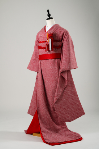 色掛下・赤色の鹿子絞り柄