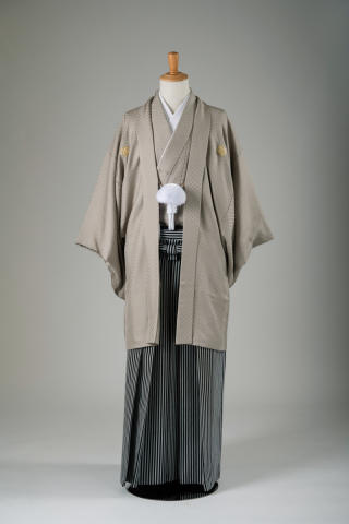 グレーベージュ紋付＆縞の袴