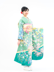 振袖・加賀友禅（緑）　品番SK-48