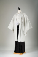 白地にドット柄＆茶色・市松柄の袴