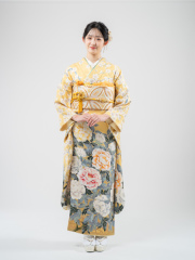振袖・黄色の牡丹の柄　品番K-43