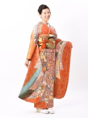 振袖　オレンジ絞り染　品番：SK-18