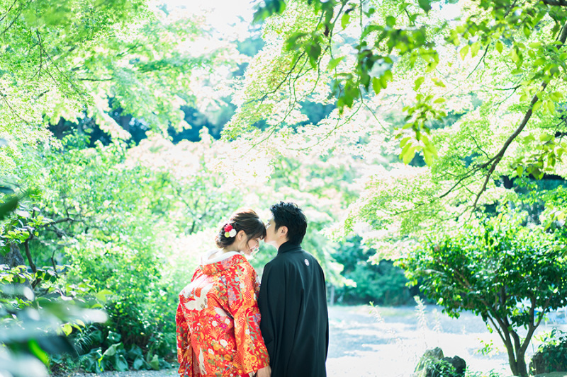 緑に色打掛がとっても映えます