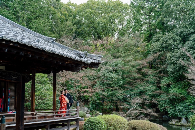 庭園の緑の中で