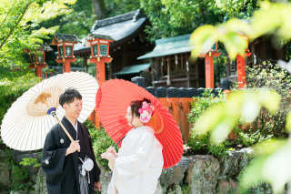 京都の神社での和装の前撮り撮影