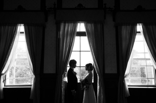 京都の洋館でドレスの前撮り撮影