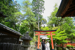 新緑の神社での和装前撮り