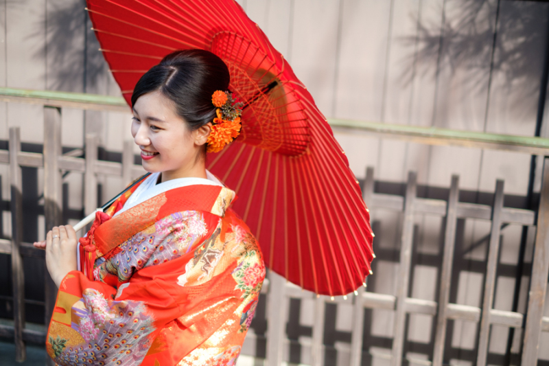 和装に番傘で更に風情をプラスして