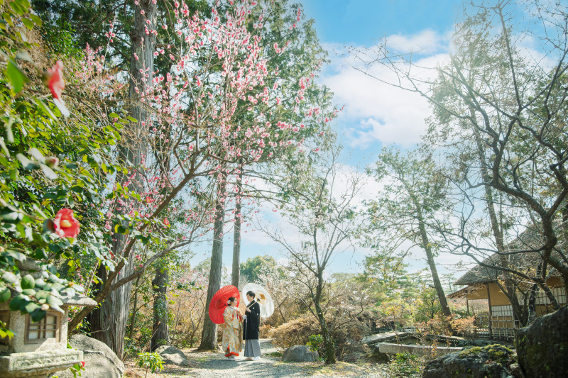 冬の神社での撮影