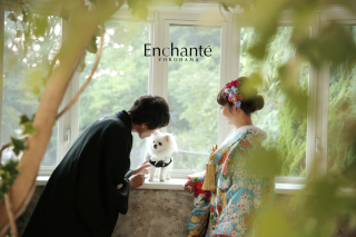 ワンちゃんと白無垢、色打掛で和装フォトウェディング