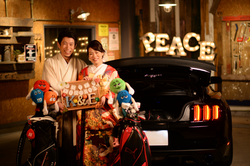 ガレージで愛車との撮影