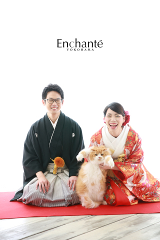 ねこちゃんと一緒に和装フォトウェディング