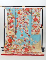 0230737/ﾌﾞﾙｰ　かずら帯紋　手鞠　牡丹