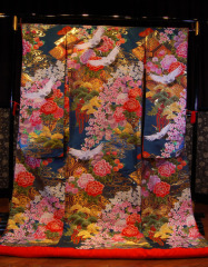 紺地　鶴　桜　花車　流水/0142644