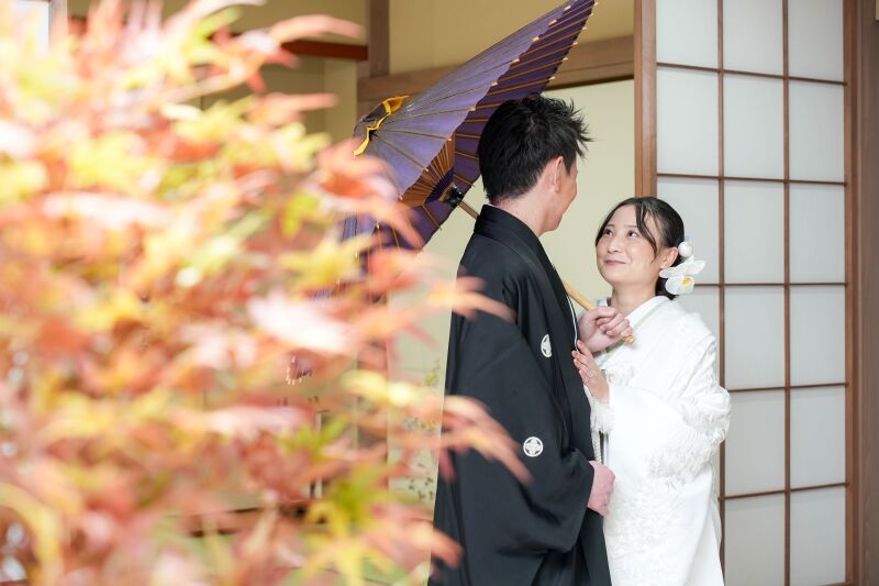 紅葉がそっと見守る
