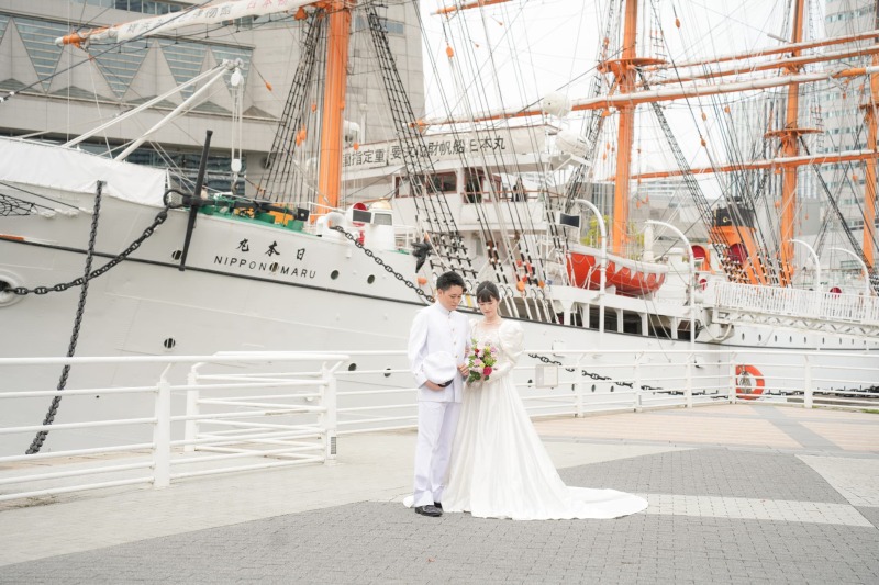帆船日本丸・日本丸メモリアルパーク前でのフォトウェディング