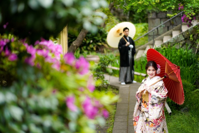着物に着替えて寺院へ