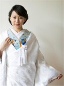 色掛下　菊小紋　クリーム青