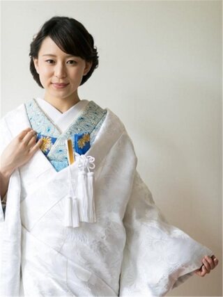 色掛下　菊小紋　クリーム青