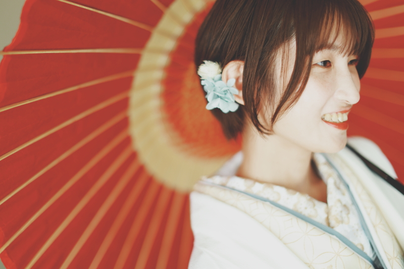 ショートヘアで和装