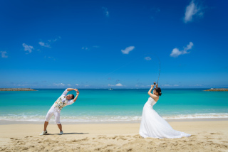 晴天の中のビーチ撮影